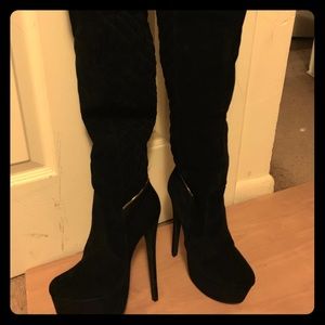 Thigh high suede boots